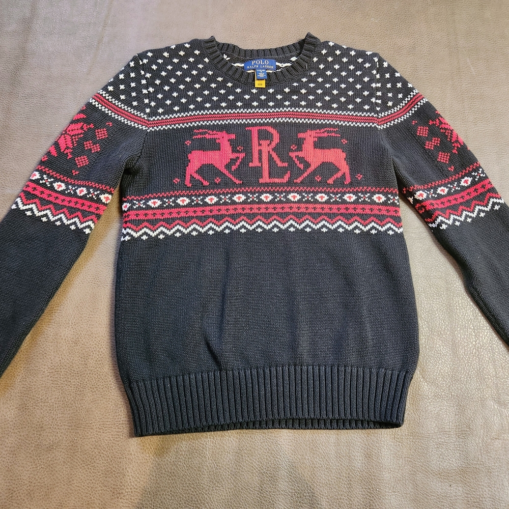 Polo by Ralph Lauren Big Boy''s Navy Blue and Red Sweater, Size 14-16